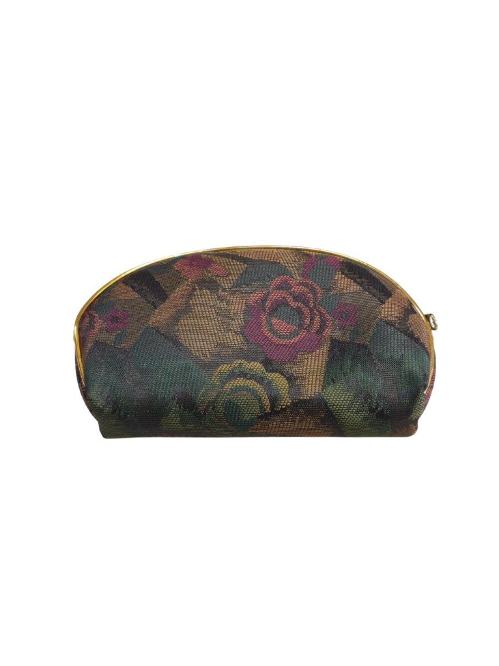 Vintage Floral Tapestry Zippered Pouch – Gold Trim Travel Cosmetic Bag - Picture 2 of 4